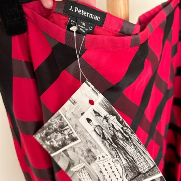 J. Peterman Windowpane Plaid Check Maxi Skirt Silk Blend Red Black Holiday Sz 16 - Picture 5 of 8